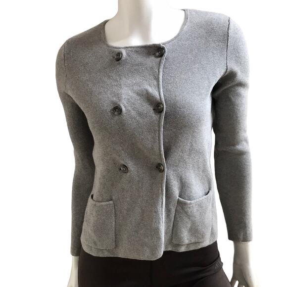 Ann Taylor Factory Petites Gray Double Buttoned Cotton Sweater Cardigan Size SP - Picture 1 of 7